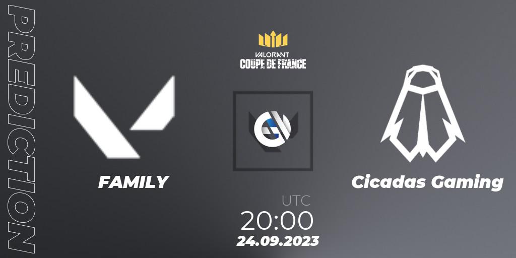 FAMILY vs Cicadas Gaming: Match Prediction. 24.09.2023 at 20:15, VALORANT, VCL France: Revolution - Coupe De France 2023