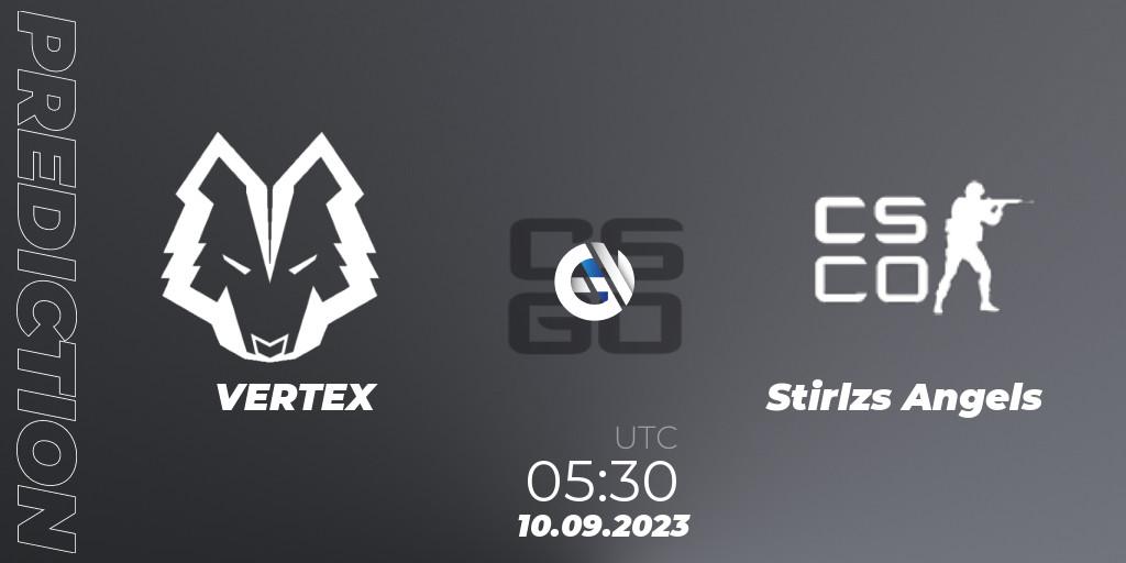 VERTEX vs Stirlzs Angels: Match Prediction. 10.09.2023 at 05:30, Counter-Strike (CS2), CCT Oceania Series #1