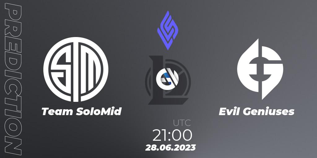 Team SoloMid vs Evil Geniuses: Match Prediction. 28.06.2023 at 21:00, LoL, LCS Summer 2023 - Group Stage