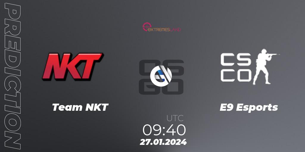 Team NKT vs E9 Esports: Match Prediction. 27.01.2024 at 09:40, Counter-Strike (CS2), eXTREMESLAND 2023