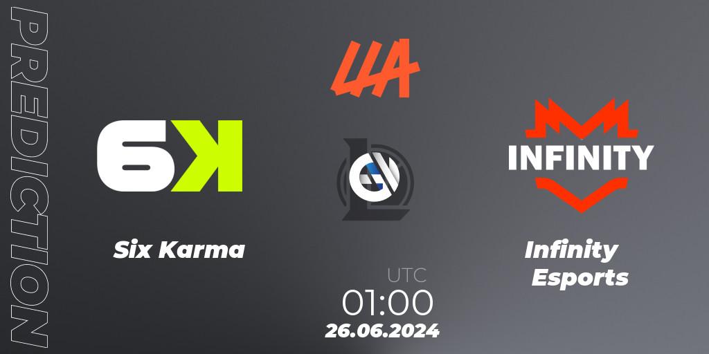 Six Karma vs Infinity Esports: Match Prediction. 26.06.2024 at 01:00, LoL, LLA Closing 2024 - Group Stage
