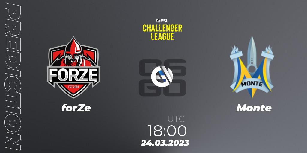 forZe vs Monte: Match Prediction. 24.03.23, CS2 (CS:GO), ESL Challenger League Season 44: Europe