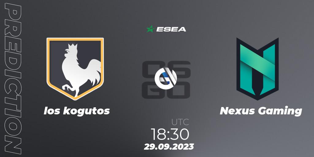 los kogutos vs Nexus Gaming: Match Prediction. 29.09.23, CS2 (CS:GO), ESEA Advanced Season 46 Europe
