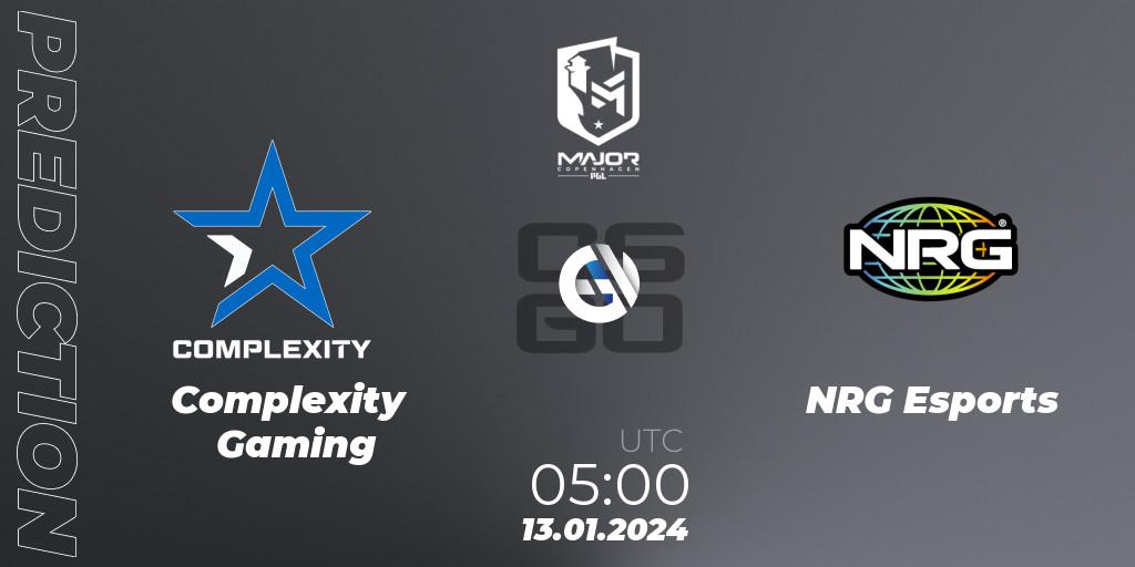 Complexity Gaming vs NRG Esports: Match Prediction. 13.01.2024 at 05:10, Counter-Strike (CS2), PGL CS2 Major Copenhagen 2024 North America RMR Closed Qualifier