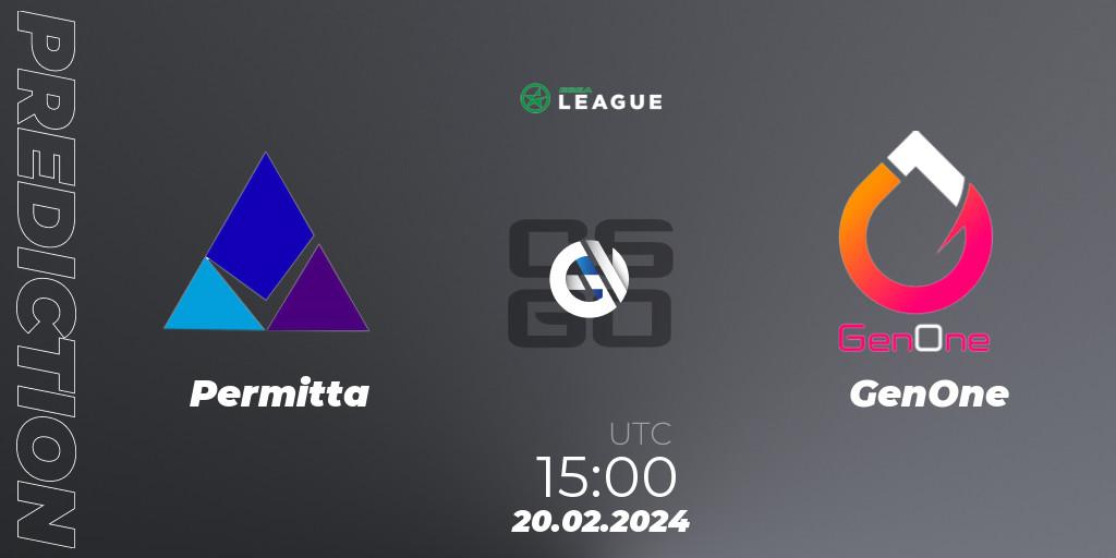 Permitta vs GenOne: Match Prediction. 20.02.2024 at 15:00, Counter-Strike (CS2), ESEA Season 48: Advanced Division - Europe