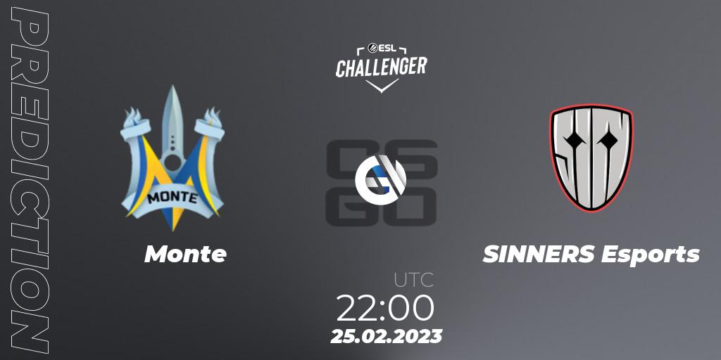 Monte vs SINNERS Esports: Match Prediction. 25.02.2023 at 22:00, Counter-Strike (CS2), ESL Challenger Melbourne 2023 Europe Open Qualifier