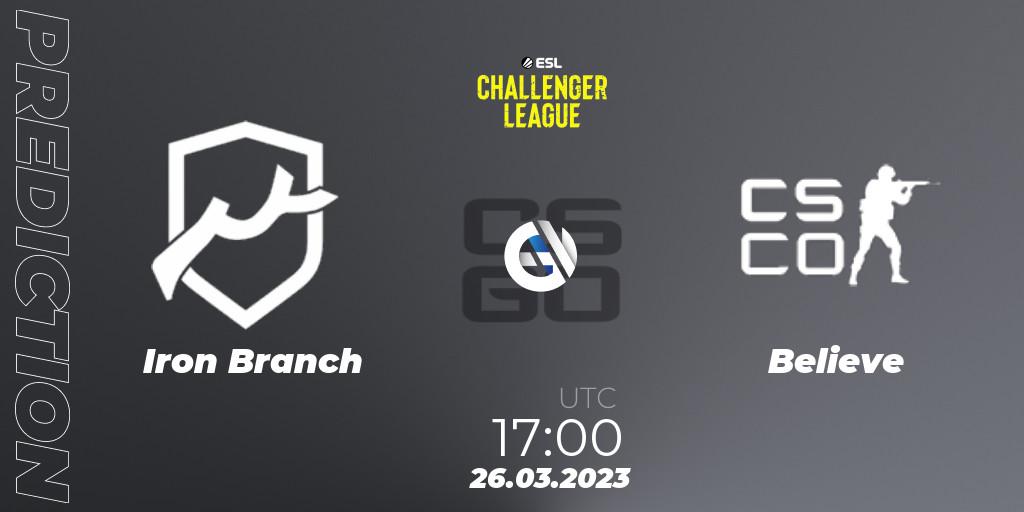 Iron Branch vs Believe: Match Prediction. 26.03.2023 at 17:00, Counter-Strike (CS2), ESL Challenger League Season 44 Relegation: Europe