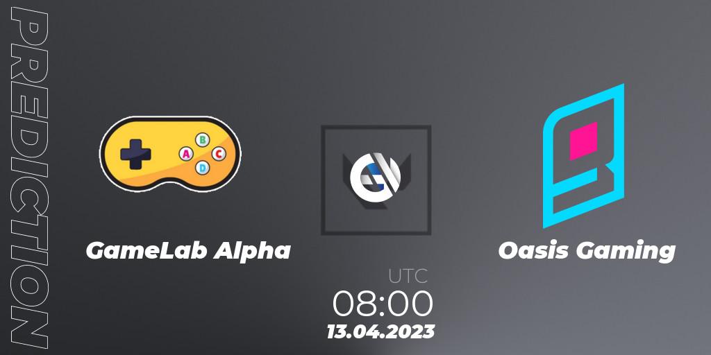 GameLab Alpha vs Oasis Gaming: Match Prediction. 13.04.23, VALORANT, VALORANT Challengers 2023: Philippines Split 2 - Group stage