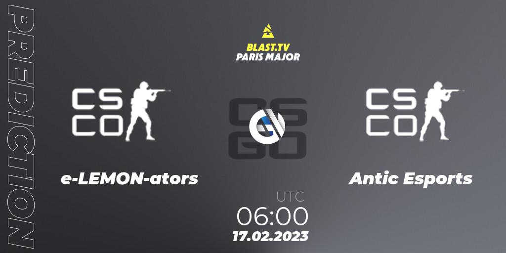 e-LEMON-ators vs Antic Esports: Match Prediction. 17.02.2023 at 06:10, Counter-Strike (CS2), BLAST.tv Paris Major 2023 Oceania RMR Closed Qualifier