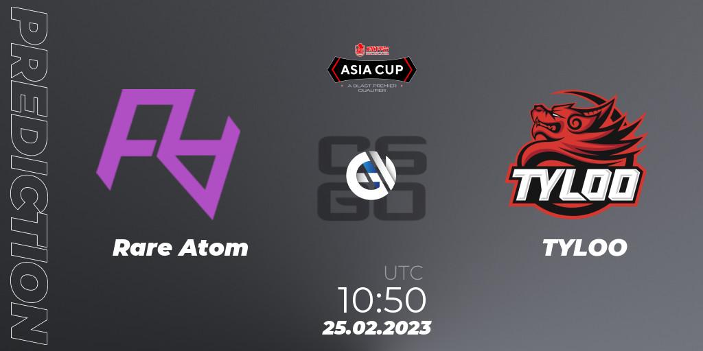 Rare Atom vs TYLOO: Match Prediction. 25.02.2023 at 10:50, Counter-Strike (CS2), 5E Arena Asia Cup Spring 2023 - BLAST Premier Qualifier