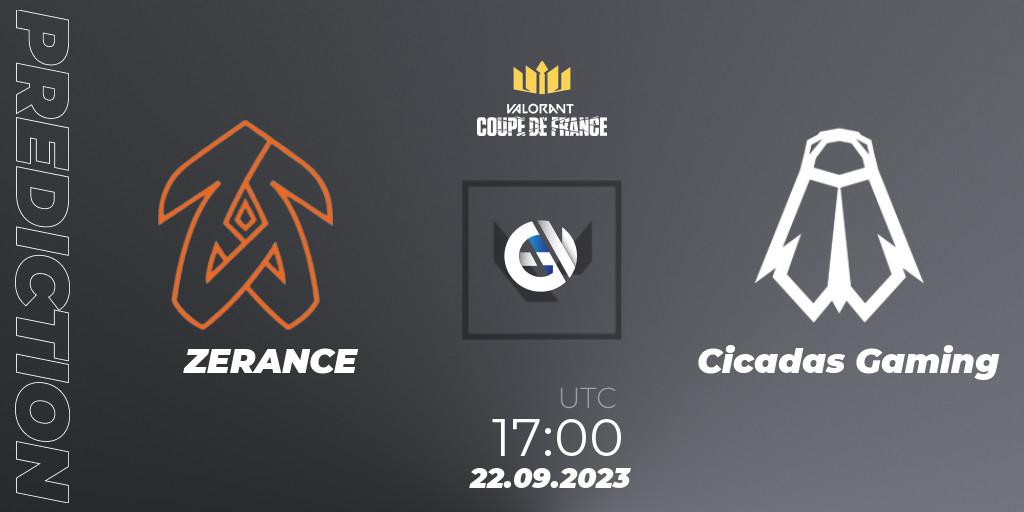ZERANCE vs Cicadas Gaming: Match Prediction. 22.09.2023 at 17:15, VALORANT, VCL France: Revolution - Coupe De France 2023