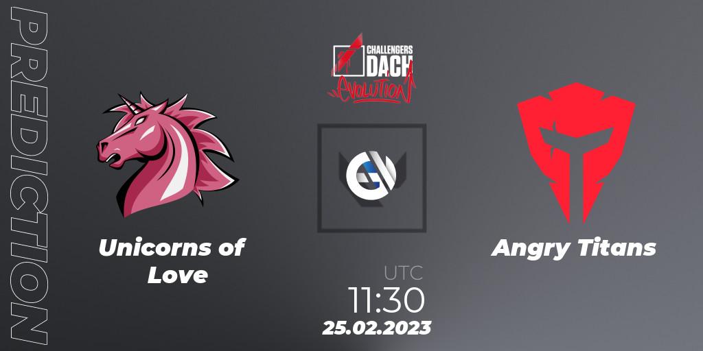 Unicorns of Love vs Angry Titans: Match Prediction. 25.02.2023 at 12:00, VALORANT, VALORANT Challengers 2023 DACH: Evolution Split 1