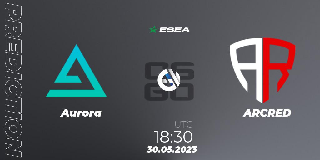 Aurora vs ARCRED: Match Prediction. 30.05.2023 at 18:30, Counter-Strike (CS2), ESEA Advanced Season 45 Europe