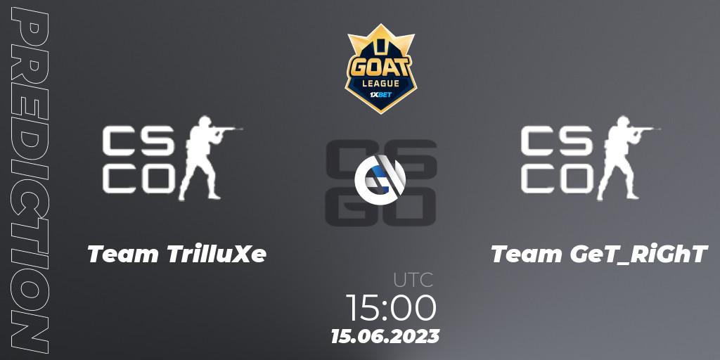 Team TrilluXe vs Team GeT_RiGhT: Match Prediction. 15.06.2023 at 15:00, Counter-Strike (CS2), 1xBet GOAT League 2023 Summer VACation