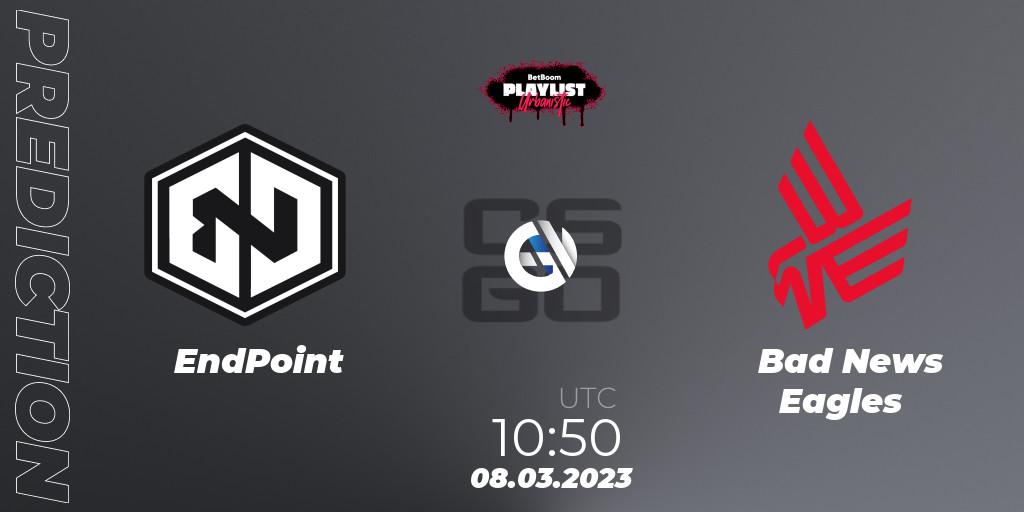 EndPoint vs Bad News Eagles: Match Prediction. 08.03.2023 at 10:50, Counter-Strike (CS2), BetBoom Playlist. Urbanistic