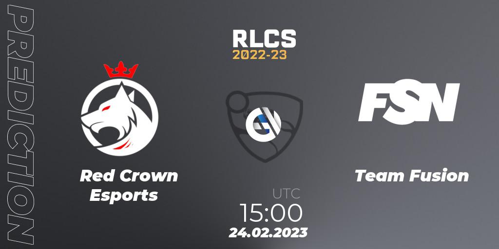 Red Crown Esports vs Team Fusion: Match Prediction. 24.02.2023 at 15:00, Rocket League, RLCS 2022-23 - Winter: Sub-Saharan Africa Regional 3 - Winter Invitational