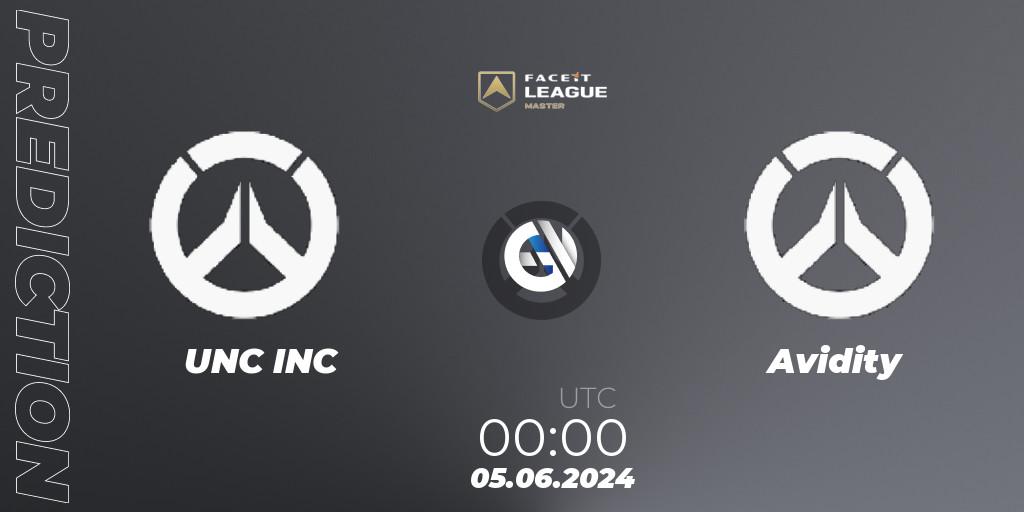 UNC INC vs Avidity: Match Prediction. 05.06.2024 at 00:00, Overwatch, FACEIT League Season 1 - NA Master Road to EWC