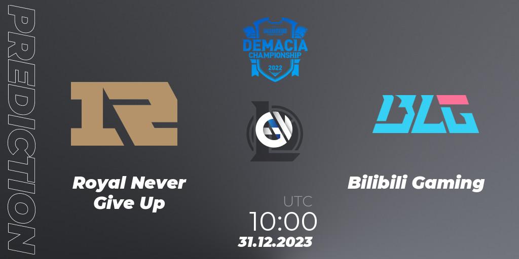 Royal Never Give Up vs Bilibili Gaming: Match Prediction. 31.12.2023 at 10:00, LoL, Demacia Cup 2023 Playoffs