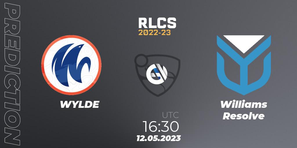 WYLDE vs Williams Resolve: Match Prediction. 12.05.2023 at 16:30, Rocket League, RLCS 2022-23 - Spring: Europe Regional 1 - Spring Open