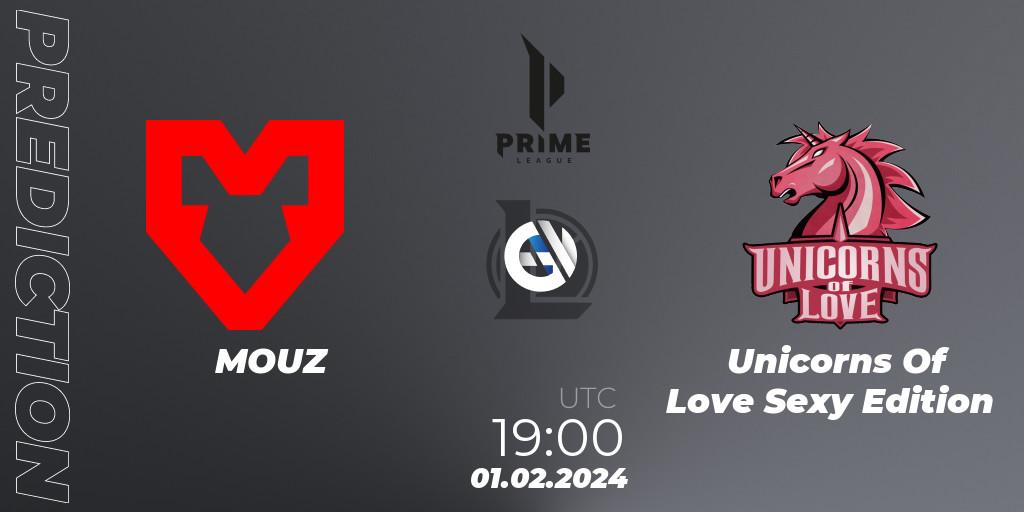 MOUZ vs Unicorns Of Love Sexy Edition: Match Prediction. 01.02.2024 at 20:00, LoL, Prime League Spring 2024 - Group Stage