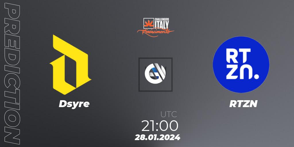 Dsyre vs RTZN: Match Prediction. 28.01.2024 at 21:10, VALORANT, VALORANT Challengers 2024 Italy: Rinascimento Split 1