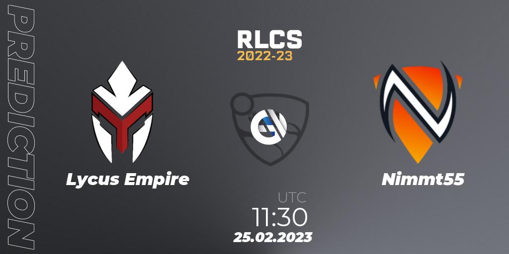 Lycus Empire vs Nimmt55: Match Prediction. 25.02.2023 at 11:30, Rocket League, RLCS 2022-23 - Winter: Asia-Pacific Regional 3 - Winter Invitational