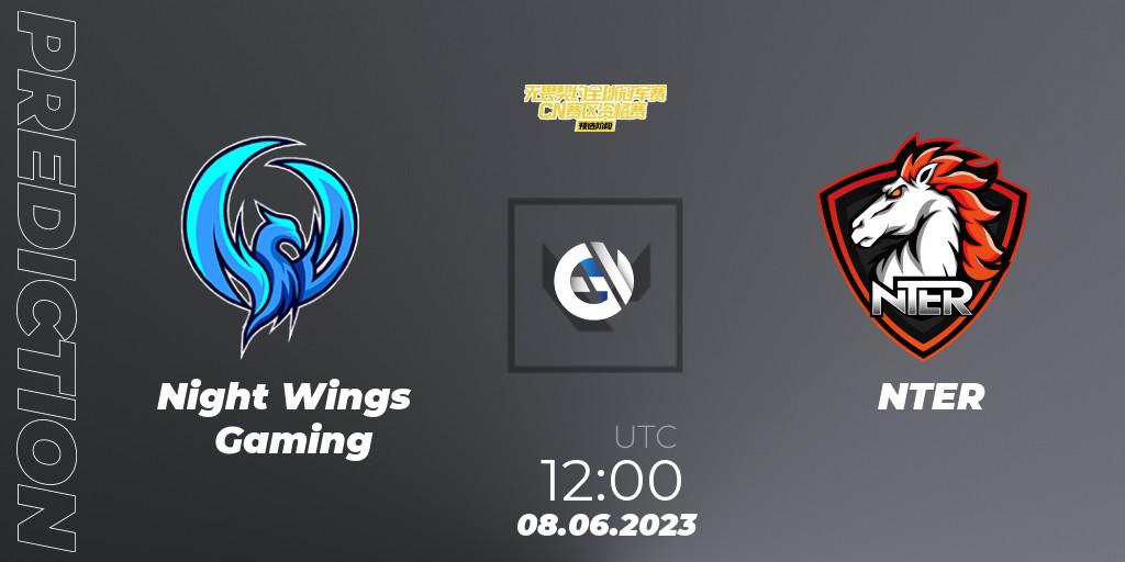 Night Wings Gaming vs NTER: Match Prediction. 08.06.2023 at 06:00, VALORANT, VALORANT Champions Tour 2023: China Preliminaries