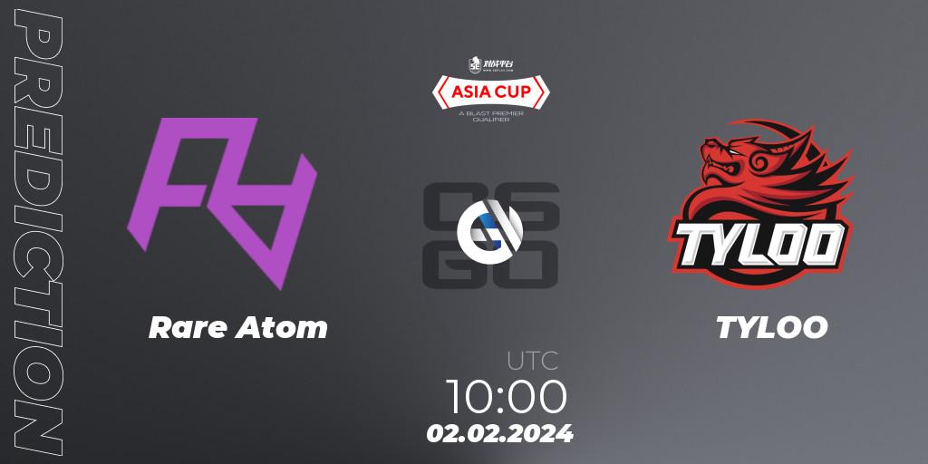 Rare Atom vs TYLOO: Match Prediction. 02.02.24, CS2 (CS:GO), 5E Arena Asia Cup Spring 2024 - BLAST Premier Qualifier
