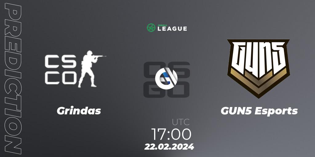 Grindas vs GUN5 Esports: Match Prediction. 22.02.2024 at 17:00, Counter-Strike (CS2), ESEA Season 48: Advanced Division - Europe