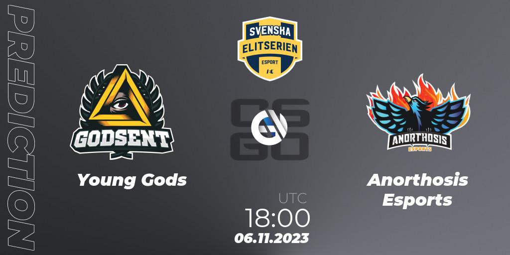 Young Gods vs Anorthosis Esports: Match Prediction. 06.11.2023 at 18:00, Counter-Strike (CS2), Svenska Elitserien Fall 2023: Online Stage