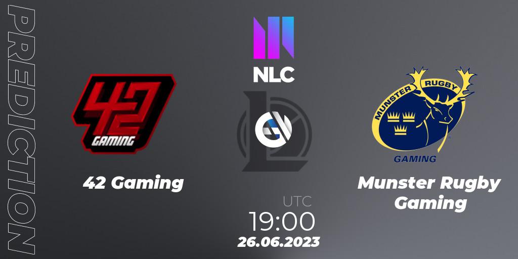 42 Gaming vs Munster Rugby Gaming: Match Prediction. 26.06.2023 at 19:00, LoL, NLC 2nd Division Summer 2023