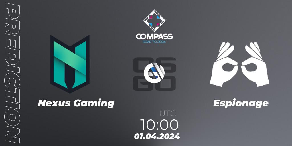 Nexus Gaming vs Espionage: Match Prediction. 01.04.24, CS2 (CS:GO), YaLLa Compass Spring 2024