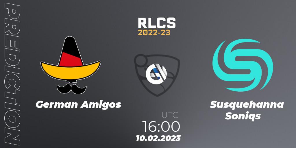 German Amigos vs Susquehanna Soniqs: Match Prediction. 10.02.2023 at 16:00, Rocket League, RLCS 2022-23 - Winter: Europe Regional 2 - Winter Cup