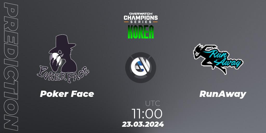 Poker Face vs RunAway: Match Prediction. 23.03.2024 at 11:00, Overwatch, Overwatch Champions Series 2024 - Stage 1 Korea