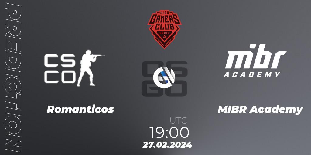 Romanticos vs MIBR Academy: Match Prediction. 27.02.2024 at 19:00, Counter-Strike (CS2), Gamers Club Liga Série A: February 2024