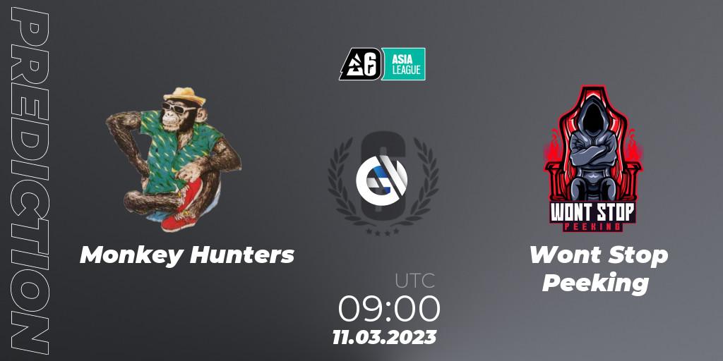 Monkey Hunters vs Wont Stop Peeking: Match Prediction. 11.03.2023 at 10:00, Rainbow Six, South Asia League 2023 - Stage 1
