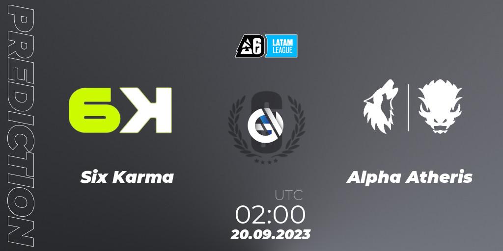 Six Karma vs Alpha Atheris: Match Prediction. 20.09.2023 at 02:00, Rainbow Six, LATAM League 2023 - Stage 2