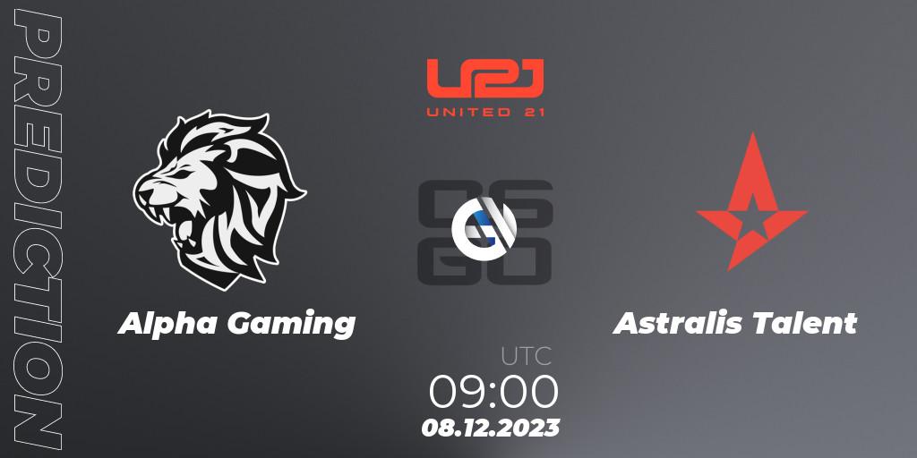 Alpha Gaming vs Astralis Talent: Match Prediction. 08.12.2023 at 09:00, Counter-Strike (CS2), United21 Season 9