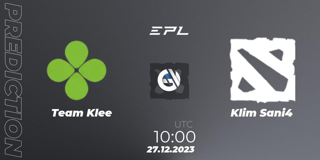 Team Klee vs Klim Sani4: Match Prediction. 27.12.23, Dota 2, European Pro League Season 15