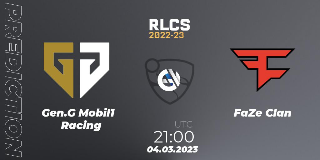 Gen.G Mobil1 Racing vs FaZe Clan: Match Prediction. 04.03.2023 at 21:35, Rocket League, RLCS 2022-23 - Winter: North America Regional 3 - Winter Invitational