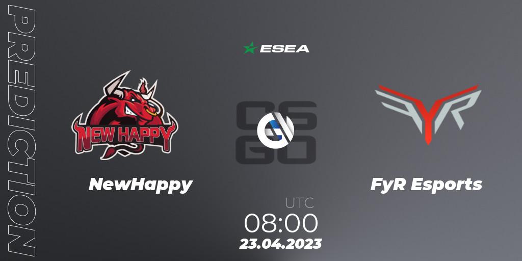 NewHappy vs FyR Esports: Match Prediction. 23.04.2023 at 08:00, Counter-Strike (CS2), ESEA Cash Cup: Asia - Spring 2023 #3