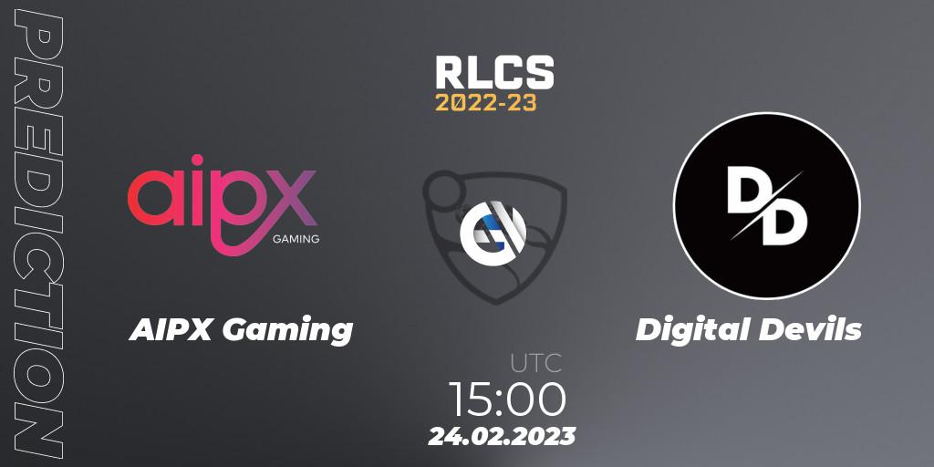 AIPX Gaming vs Digital Devils: Match Prediction. 24.02.2023 at 15:00, Rocket League, RLCS 2022-23 - Winter: Sub-Saharan Africa Regional 3 - Winter Invitational