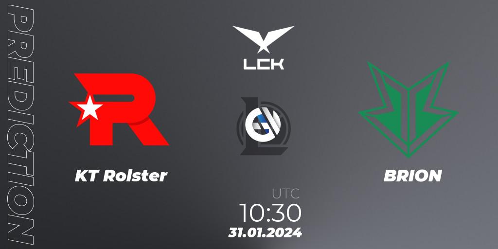 KT Rolster vs BRION: Match Prediction. 31.01.2024 at 10:30, LoL, LCK Spring 2024 - Group Stage