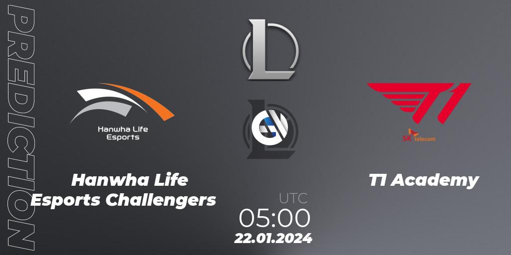 Hanwha Life Esports Challengers vs T1 Academy: Match Prediction. 22.01.2024 at 05:00, LoL, LCK Challengers League 2024 Spring - Group Stage