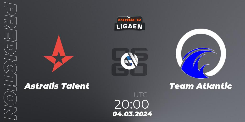 Astralis Talent vs Team Atlantic: Match Prediction. 06.03.2024 at 20:00, Counter-Strike (CS2), Dust2.dk Ligaen Season 25