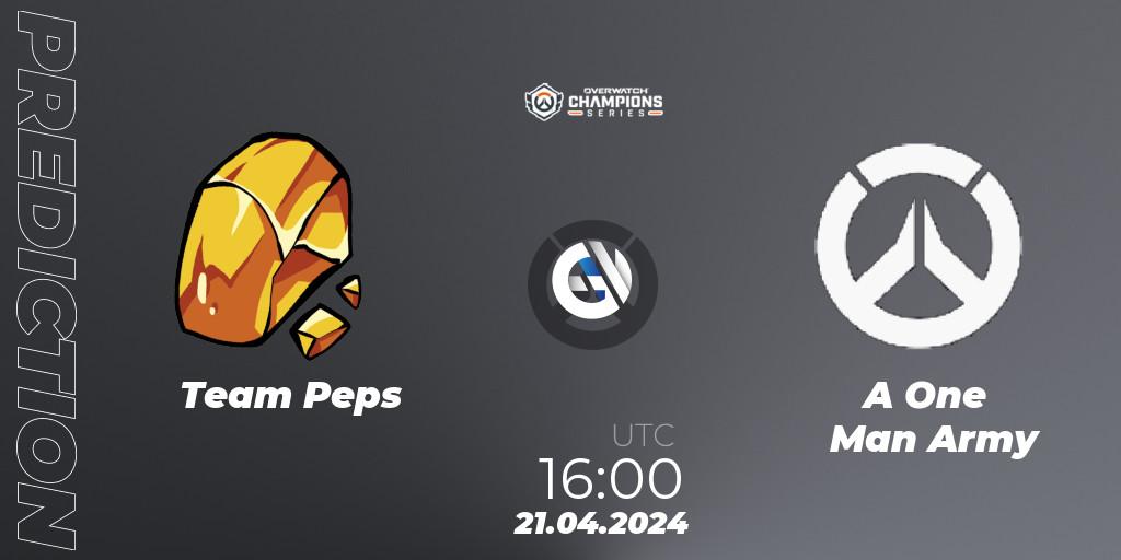 Team Peps vs A One Man Army: Match Prediction. 21.04.2024 at 16:00, Overwatch, Overwatch Champions Series 2024 - EMEA Stage 2 Group Stage