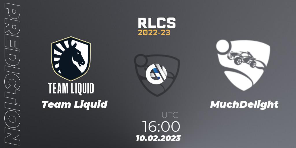 Team Liquid vs MuchDelight: Match Prediction. 10.02.2023 at 16:00, Rocket League, RLCS 2022-23 - Winter: Europe Regional 2 - Winter Cup