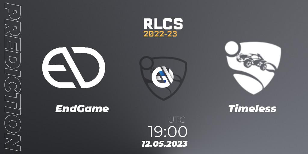 EndGame vs Timeless: Match Prediction. 12.05.2023 at 19:00, Rocket League, RLCS 2022-23 - Spring: South America Regional 1 - Spring Open