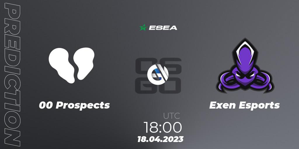 00 Prospects vs Exen Esports: Match Prediction. 18.04.2023 at 18:00, Counter-Strike (CS2), ESEA Season 45: Advanced Division - Europe