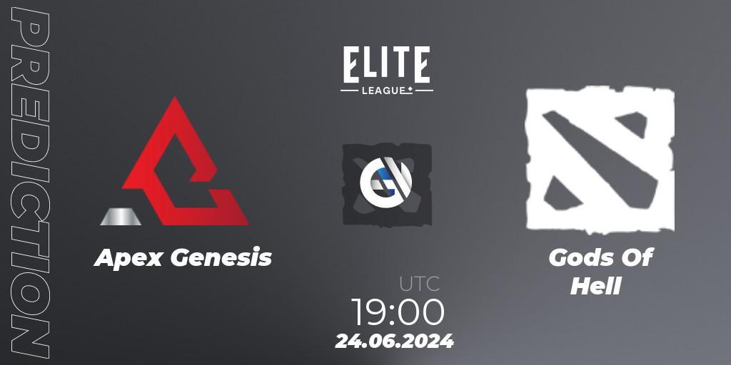 Apex Genesis vs Gods Of Hell: Match Prediction. 24.06.2024 at 19:00, Dota 2, Elite League Season 2: North America Closed Qualifier